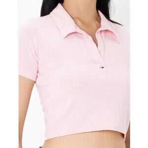 Tommy Hilfiger Women's Striped Short-Sleeve Crop Tee in Ballet Pink Stripes